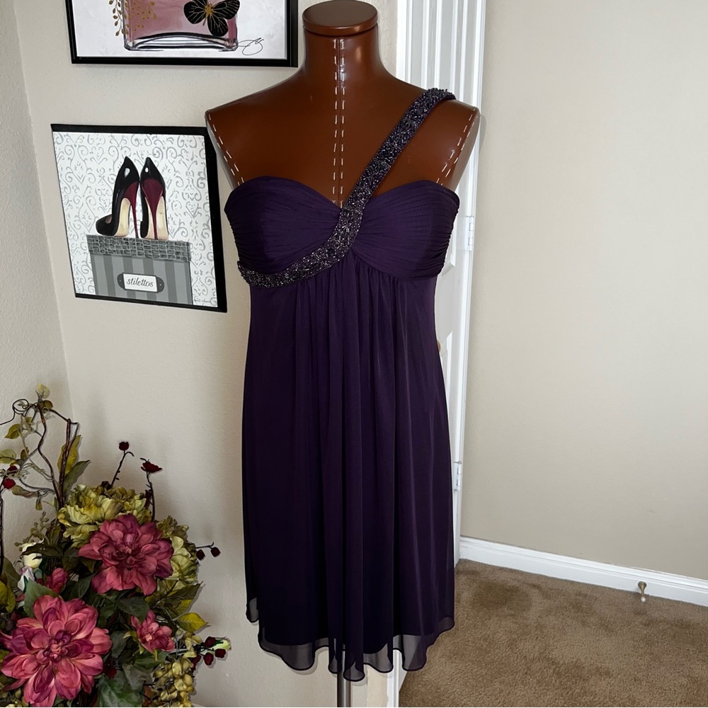 Cache One-Shoulder Dress in Deep Purple